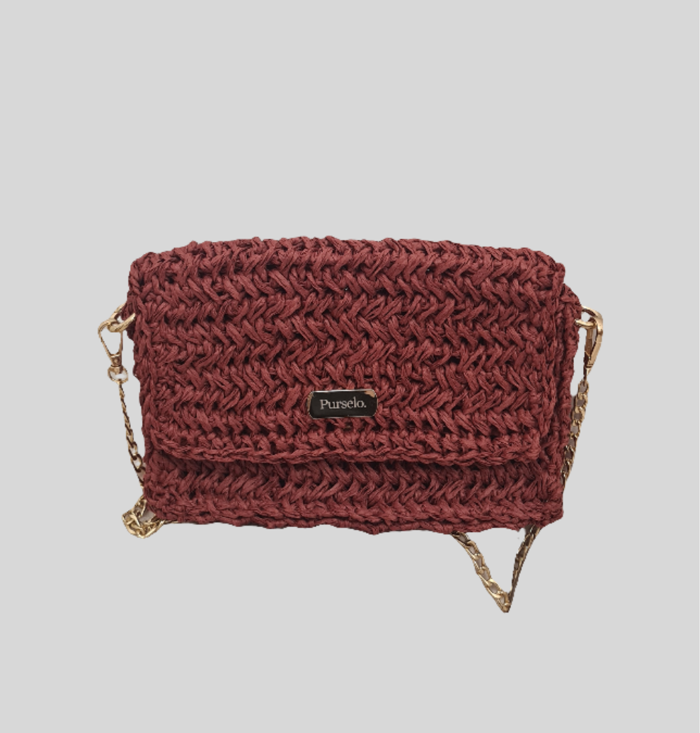 Bolso crochet de rafia de color teracota,bandolera