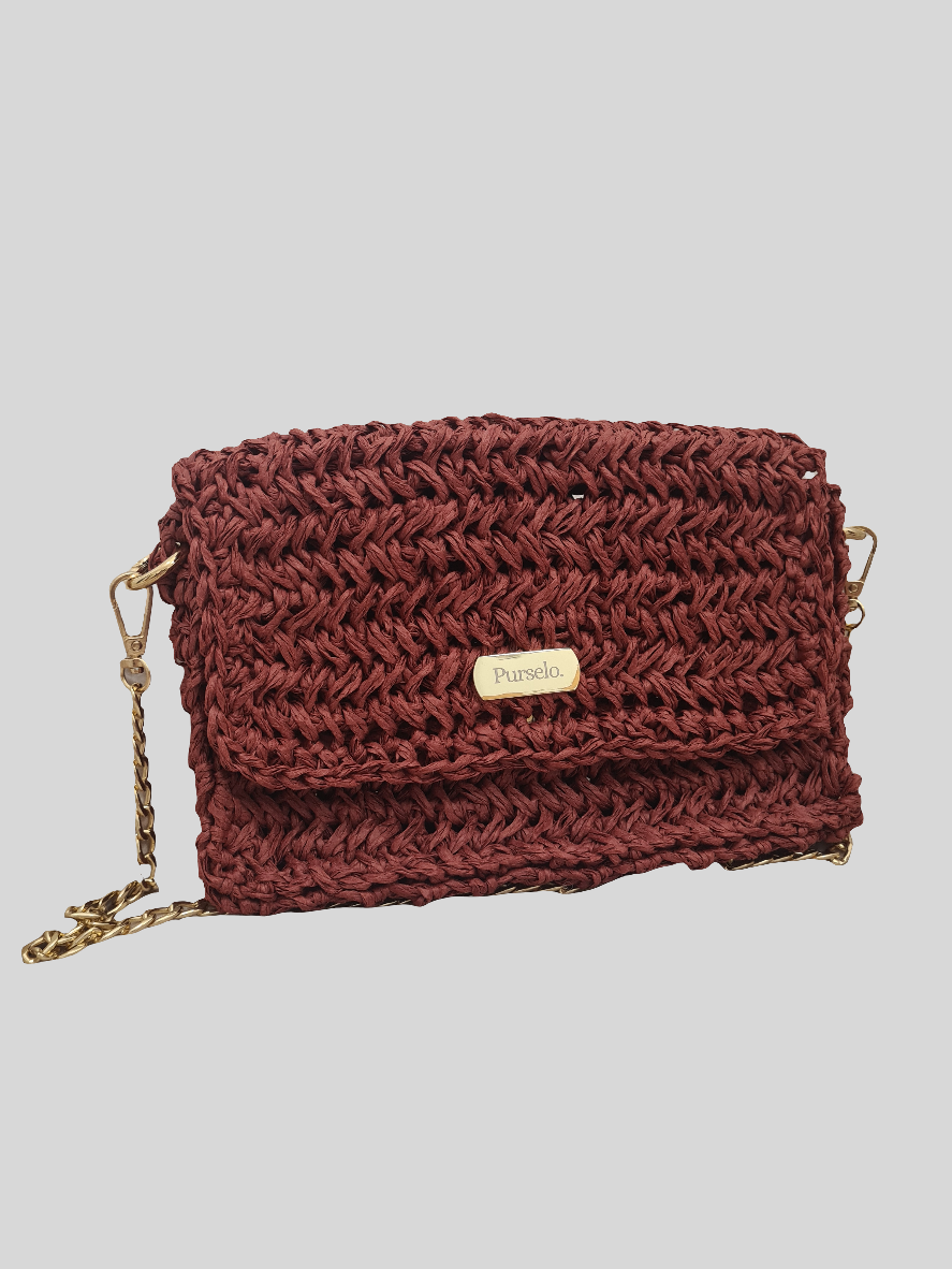 Bolso crochet de rafia de color teracota,bandolera