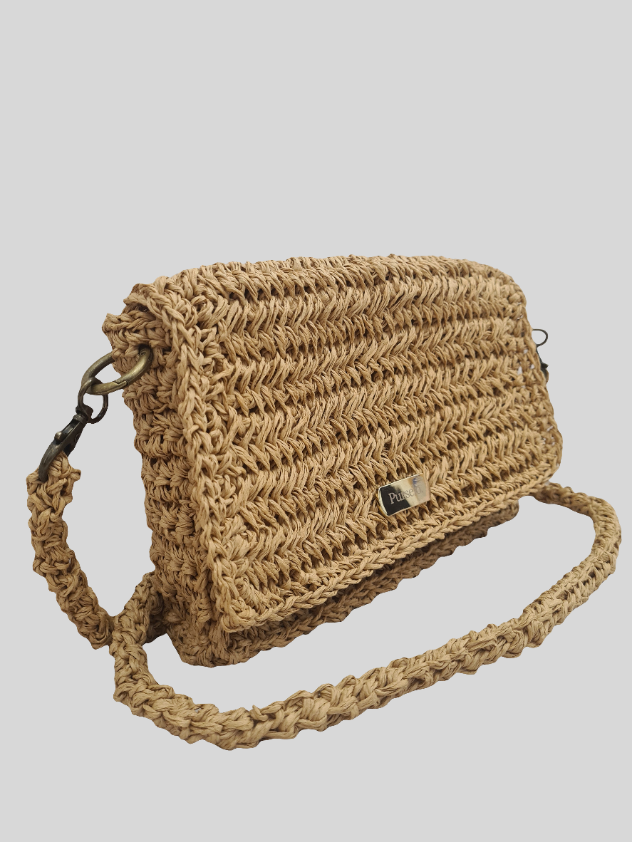 Bolso de rafia natural, bandolera