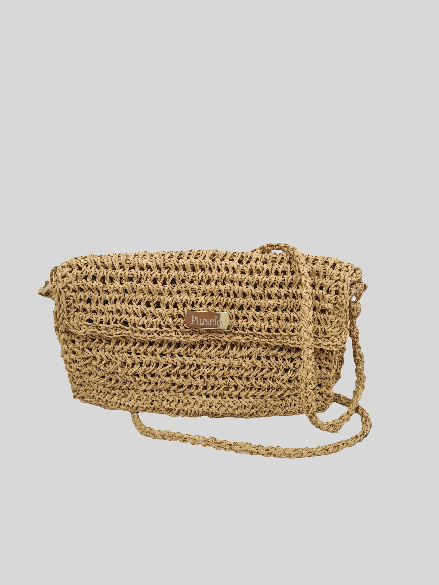 Bolso de rafia natural tejido a crochet