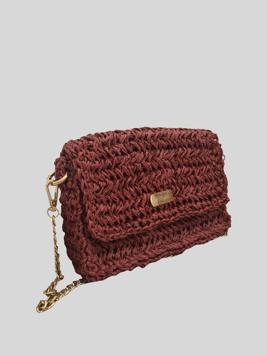 Bolso crochet de rafia de color teracota,bandolera