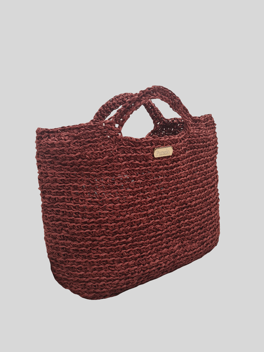 Bolso de rafia tejido a crochet, totebag